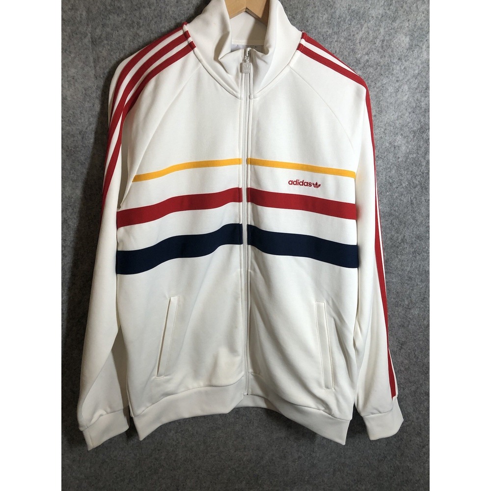 Adidas Jacket Mens Large Full Zip White Stripe The First Track Top Performance